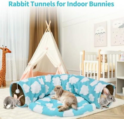 BWOGUE Bunny Tunnel Bed, 2-in-1 Collapsible Rabbit Tunnel Hideout with Mat - Image 6
