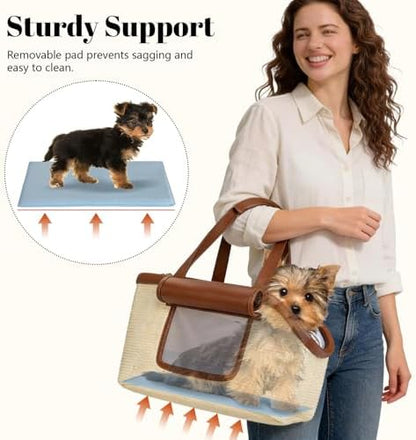 Luxury Dog Purse Carrier for Small Dogs Cats, TSA Airline Approved Puppy Kitten Carrier Soft-Sided Travel Tote Bag Up to 10lbs(14.17'' L x 7.09''W x 8.66''H) - Image 4