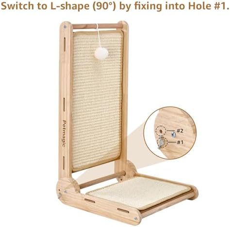 Solid Wood cat Scratching Post, 3-in-1 Adjustable Angles (90°/130°/150°), cat Scratcher Replaceable sisal pad, no Assembly Required, cat Scratch Furniture Protector. - Image 5