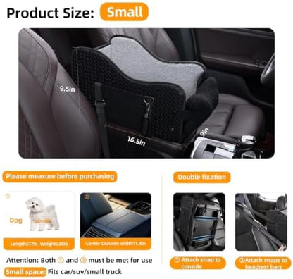 Dog Car Seat for Small Dogs, Center Console Booster Seat for Full Size Trucks, Height Increasing seat with seat Belt and Washable Cushion（Black）- Small - Image 2