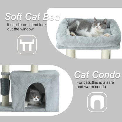 PEEKAB Small Cat Tree Tower,Scratching Post with Condo and Perch for Indoor Cats and Kittens,with Dangling Ball Massage Brush,Grey - Image 2