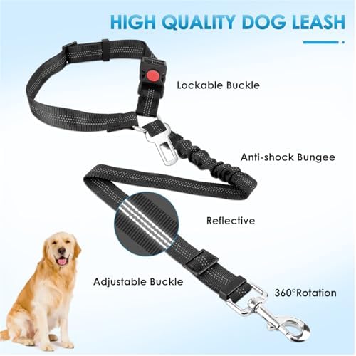 Lukovee Dog Seat Belt, 2 Pack, 3-in-1 Headrest & Seatbelt Clip & Latch - Image 2