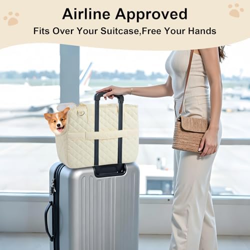 YooxArmor Dog Purse Carrier for Small Dogs & Cats, Foldable Soft Tote for 5-14lbs Pets, Large Pockets, Safety Leash & Removable Mat for Walking Shopping Outdoor, White - Image 6