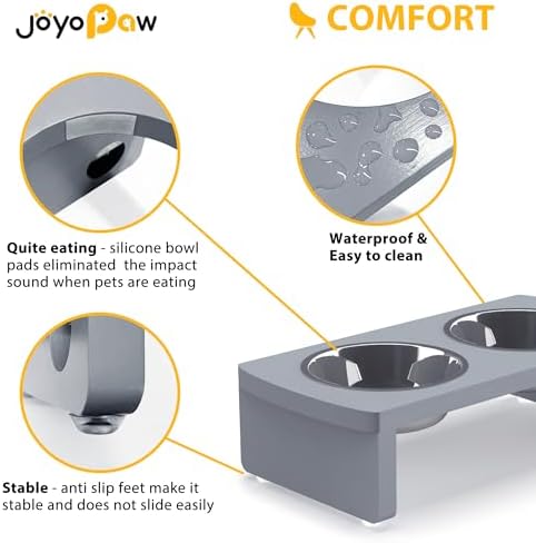 Elevated Dog Bowls, Bamboo Raised Dog Bowl for Small Dogs & Cats, with 2 Stainless Steel Bowls (4'' Tall-20oz Bowl, Grey) - Image 4