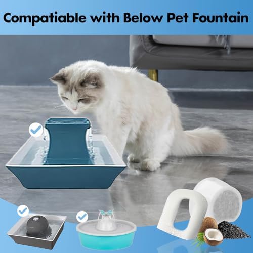 24 Pack Cat Water Fountain Filters Replacement, 12 Carbon Filters and 12 Foam Sponge Pre-Filter Fit for Multiple Ceramic and Stainless Steel Pet Fountains - Image 3