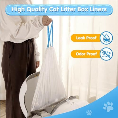 Self Cleaning Cat Litter Box Liner - 60 Counts, Drawstring Cat Litter Waste Container Bags for Self-Cleaning Litter Boxes, Durable, Tear-Resistant, Liquid-Tight - Image 5