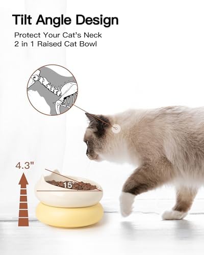 Cat Bowl, Ceramic Cat Bowl Food and Water Bowl Set, Beige & Yellow - Image 4