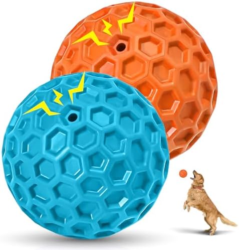 2 Pack Indestructible Squeaky Dog Balls for Aggressive Chewers, Interactive Dog Toys for Teething, Relieving Anxiety. Chew Toy for Large, Medium Breeds, Outdoor Rubber Balls. by CHEODIN