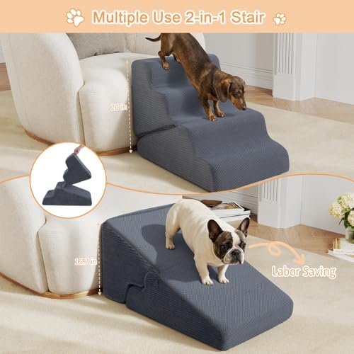 Dog Ramp for Bed, Extra Wide 20" Width Dog Stairs for High Bed - Image 4