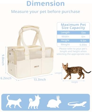 ONECUTE Dog Purse Carrier for Small Dogs Rabbit cat with Large Pockets, Cotton Bag, Dog Carrier Soft Sided, Collapsible Travel Puppy Carrier (Beige Breathable, 13.6" L x 6.5" W x 10.0" H) - Image 2