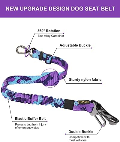 Hotsky Dog Seat Belt, Adjustable Safety Seatbelt 3-in-1 Car Harness for Dogs in Car Nylon Elastic Bungee Buffer Tether with Clip Hook Latch Buckle Swivel Zinc Alloy Carabiner(Purple Camo) - Image 2