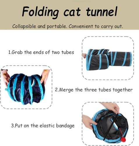 3-Way Collapsible Cat Tunnel Tube Toy Black Blue - Image 6