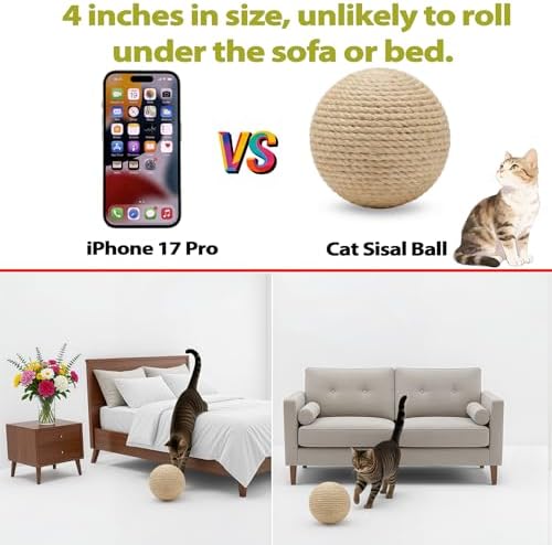 4-Inch Sisal Cat Toy Balls, Cat Toys for Indoor Cats, With Crinkle Sound - Image 5