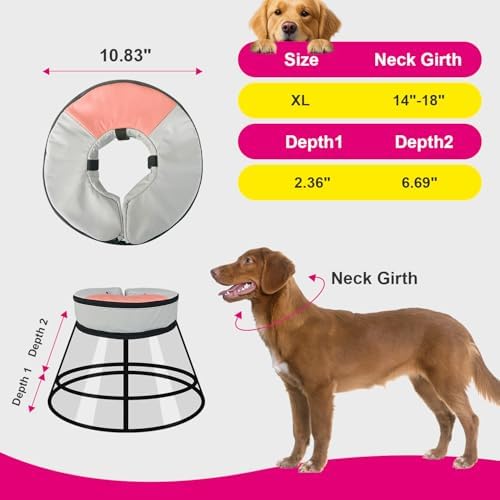Sponge Core Dog Cat Cone Collar for After Surgery Recovery, Inflatable Dog Cone Alternative, Lainergie Dogs Donut Collar Adjustable with 2PCS Cover for Large Medium Small Dogs Cats (Grey+Pink, XL) - Image 3
