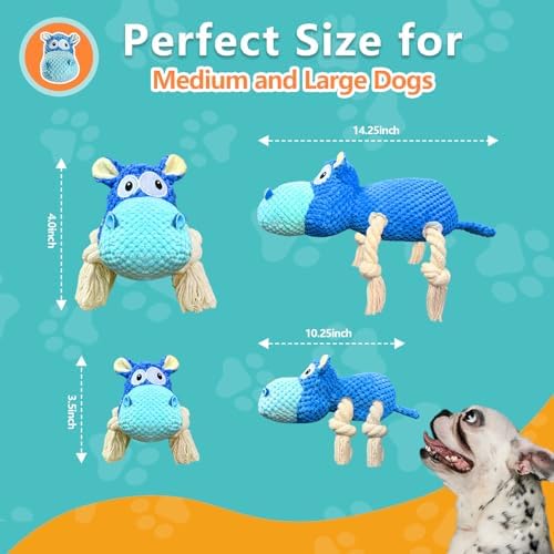 TOOPTATE Hippo Squeaky Dog Toy, Blue, Large - Image 5