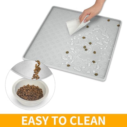 2 Pack Dog Food Mat Anti-Slip Bowl Mats for Food and Water, Waterproof Silicone Pet Placemat with High Raised Edges, Non-Slip Puppy Feeding Tray for Small, Medium Large Cats Dogs, Gray, 11.8"x11.8" - Image 6