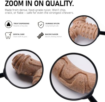 MECOOL Indestructible Dog Chew Toys for Aggressive Chewers 3PCS, Durable Bacon Flavored Nylon Bones for Small Dogs, Puppy Teething Toys, Long Lasting Nylon Dog Chews - Image 3