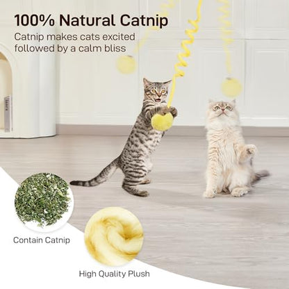 Potaroma Hanging Fluffy Cat Catnip Ball Toys 3 Pcs with Bell, Interactive Cat Teaser Retractable Toys Indoor Kitten Play Chase Exercise Physical Stimulation - Image 4