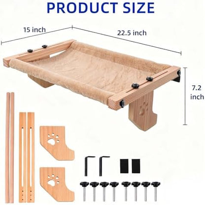 ESPETS Wooden Cat Window Bed for Large Cats, Khaki Cat Window Perch Hammock - Image 2