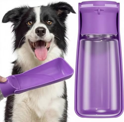 Portable Dog Water Bottle for Walking – 19oz / 12oz Foldable Pet Water Dispenser for Puppies, Medium & Large Dogs – Leak Proof Travel Water Bowl for Small Animals Dog Accessories(19OZ Purple) by FORWH