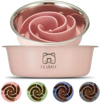 2-in-1 Metal Slow Feeder Dog Bowl, Bestalk Stainless Steel Dog Bowls with Silicone Slow Feeder Insert, 304 Water Food Bowl with Anti-Slip Base for Small, Medium, Large Dogs