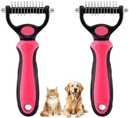 Dematting Comb for Dogs and Cats, Undercoat Rake Pet Brush for Long Hair, Deshedding Dog Brush Removes Tangles Knots and Loose Fur, Grooming Tool for Thick Coats (Pink M*2) by Unknown
