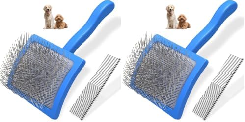 2PCS Slicker Brush for Dogs & Pet Comb,Professional Dog Grooming Brush (Goldendoodles,Poodles,Labradoodles) with Extra Long Pins to Effectively Remove Tangles, Knots and Mats (Blue, Large) (Pack of 2) by Unknown