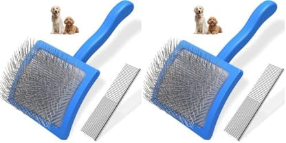 2PCS Slicker Brush for Dogs & Pet Comb,Professional Dog Grooming Brush (Goldendoodles,Poodles,Labradoodles) with Extra Long Pins to Effectively Remove Tangles, Knots and Mats (Blue, Large) (Pack of 2) by Unknown
