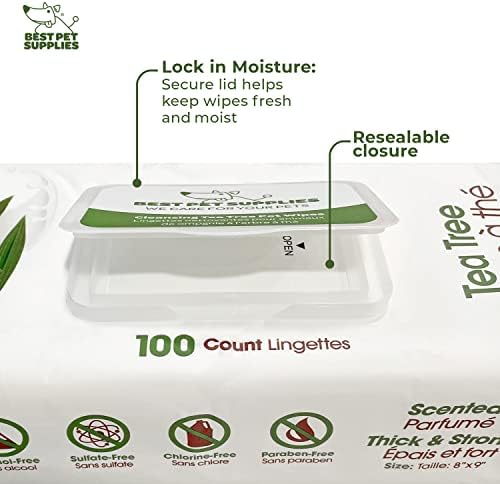 Best Pet Supplies Pet Grooming Wipes for Dogs & Cats,Deodorizer for Coats & Dry, Itchy, or Sensitive Skin, Clean Ears, Paws, Body, & Butt - Cleansing Tea Tree - Image 5
