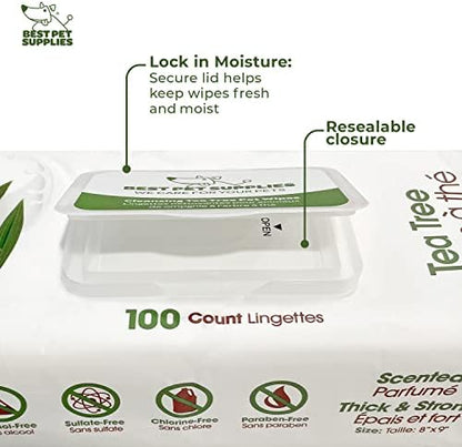 Best Pet Supplies Pet Grooming Wipes for Dogs & Cats,Deodorizer for Coats & Dry, Itchy, or Sensitive Skin, Clean Ears, Paws, Body, & Butt - Cleansing Tea Tree - Image 5