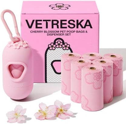 VETRESKA Dog Poop Bag Dispenser with 105 Cherry Blossom Scented Bags by VETRESKA