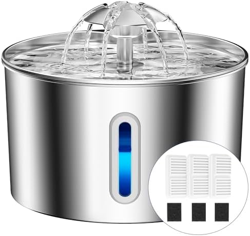 Cat Water Fountain Stainless Steel - 108oz/3.2L Automatic Large Pet Watering Bowl Dispenser for Indoor Cats - Drinking Fountains with 3 Filter for Dogs and Kitty - Outdoor Dog Waterer Bowls No Spill by CatWaterFountain