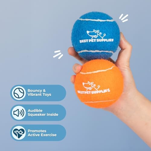 Best Pet Supplies Interactive Squeaky Dog Chew Toy, Ideal Dog Toys for Chewers, Small, Medium & Large Dogs, and Fetch Lovers - Tennis (Assorted Color), Large (Pack of 2) - Image 3