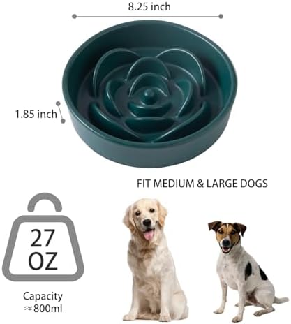 8.25'' Ceramic Slow Feeder Dog Bowls - Petal Shape Modern Dog Food Dish for Medium and Large Breeds, Puzzle Maze Bowl to Slow Down Eating, Anti-Gulping, Dishwasher & Microwave Safe, Green - Image 3