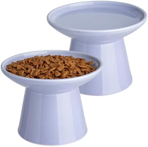Ceramic Elevated Cat Food Bowls,6.2" Wide,2-Pack,Light Purple by KITCHENLESTARaddsmorebeautifulcolourstoyourlife