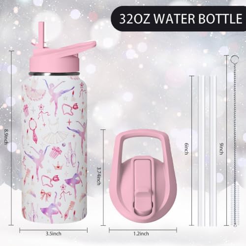 32oz Ballet Stainless Steel Insulated Water Bottle with Straw, Dance Themed Sports Coffee Travel Mug, Ballet Gifts for Women Girls Dancer Dance Decor Accessories - Image 2