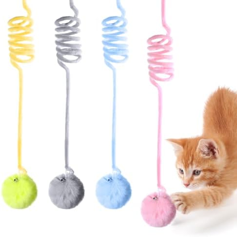 InnoHHustle 4PCS Cat Spring Toys, Hanging Fluffy Cat Ball Toys with Bell Stretchable Interactive Cats Teaser Soft Plush Interactive Cat Toy for Indoor Cats Kitten Play Chase Exercise by Unknown
