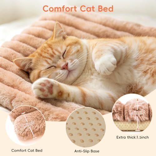 Cat Bed Mat for Indoor Cats, Self Warming Plush Cat Bed, Light Coffee - Image 2