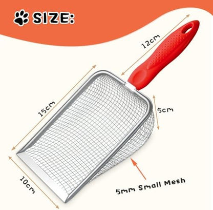 Cat Litter Scoop,Sturdy Litter Cleaner Corner Shovel,Stainless Steel Mesh Litter Shovel,Easy to Clean Reptile Terrarium Sand Waste,Beach Shovel(Red) - Image 2