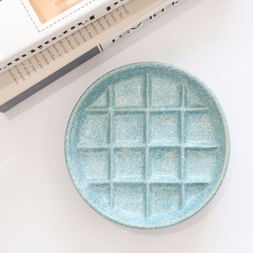 Ceramic Slow Feeder Cat Bowls 6 Inch Shallow Whisker Friendly Cat Food Bowls Grid Cat Dishes Pet Plate for Cat and Puppy, Dishwasher Safe (Blue) - Image 2