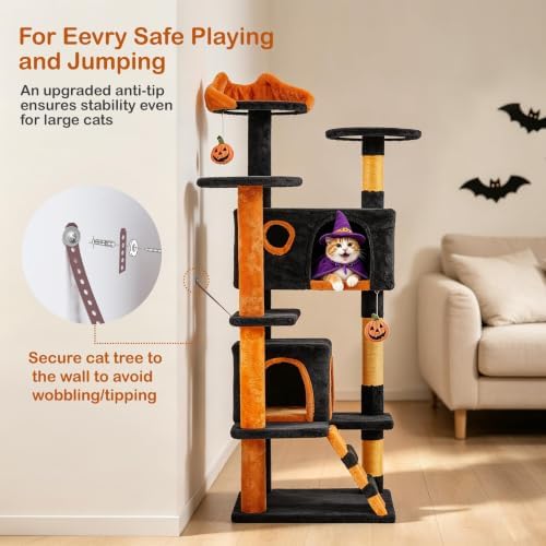 Yaheetech 54in Gothic Cat Tree, Multilevel Indoor Halloween Cat Tower - Image 6