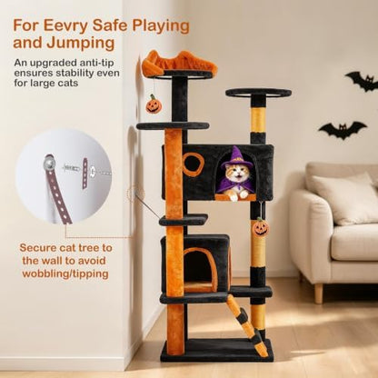 Yaheetech 54in Gothic Cat Tree, Multilevel Indoor Halloween Cat Tower - Image 6