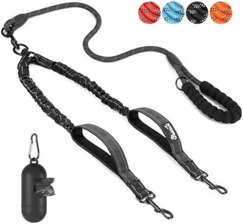 SlowTon Double Leash for Two Dogs, No Tangle & with Two Handles, Black M by SlowTon