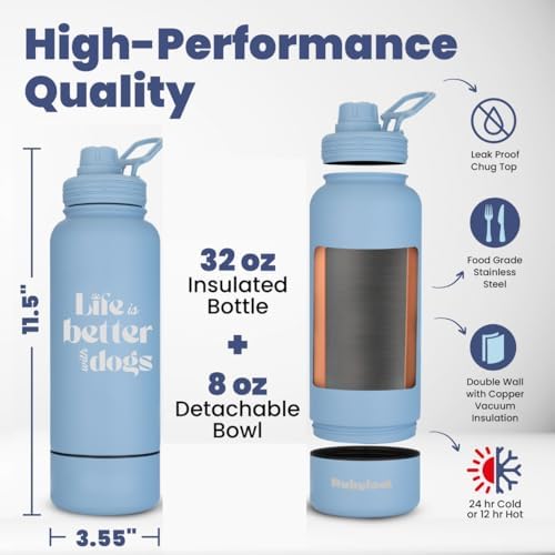 Rubyloo Dog Water Bottle w/Detachable Bowl for Dog Lovers, Life is Better - Image 4