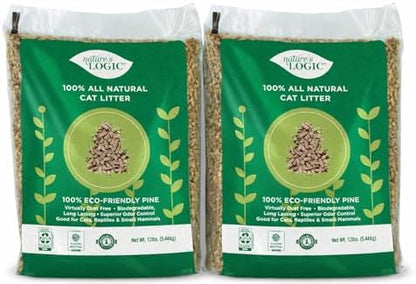 Nature's Logic 100% Natural Pine Pellet Cat Litter - Dust-Free, Unscented, Biodegradable - Safe for Cats, Kittens, Reptiles & Small Pets - Highly Absorbent - 24lb (2,12lb) by NaturesLogic