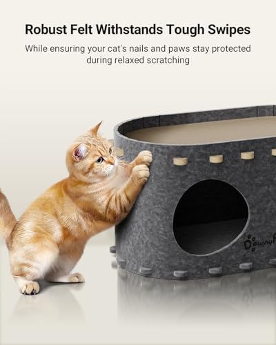 DownyPaws Cat House for Indoor Cats, Cube Castle Cat Bed Cave, Sesame Gray - Image 5