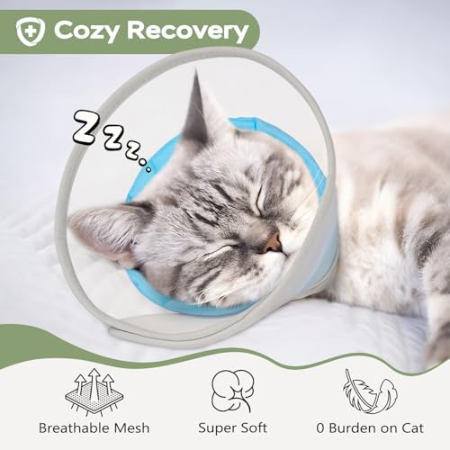 Cat Cone Collar Soft: Comfortable Waterproof Mesh Recovery Cone After Surgery to Stop Licking and Scratch, Alternative to Plastic Elizabeth Head/Neck Cone, Blue,S - Image 4
