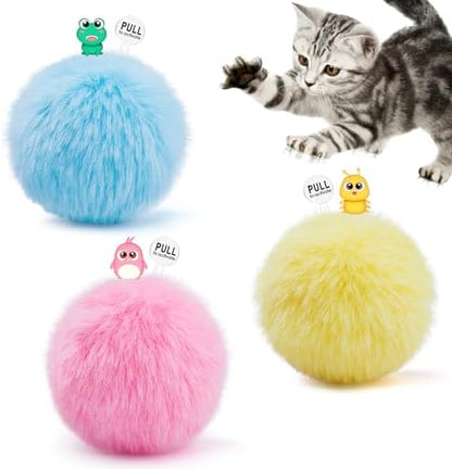 Potaroma Chirping Cat Toys Balls with SilverVine Catnip, Upgraded, 3 Pack Fluffy Interactive Cat Kicker, 3 Lifelike Animal Sounds, Kitty Kitten Catnip Exercise Toys by Potaroma