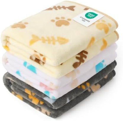 Luciphia 1 Pack 3 Blankets, Cute Cat Printed Fluffy Fleece Pet Blanket for Dogs Cats Washable, Warm Soft Throw Cover for Crate Couch, Gifts Puppy Essentials,White/Grey/Khaki, Small (23x16 inch) by luciphia
