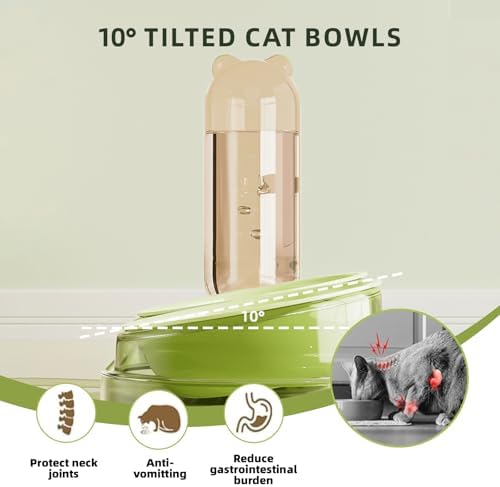 Marchul 3 in 1 Stainless Steel Cat Food and Water Bowl Set, Elevated Cat Bowls Water Dispenser, Tilted Raised 3 Pet Bowls for Indoor Cats, Small or Medium Sized Dogs（Green） - Image 5